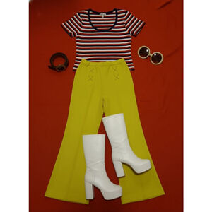 Vintage 1970s Alex Colman Yellow Flare Women's Polyester Pants